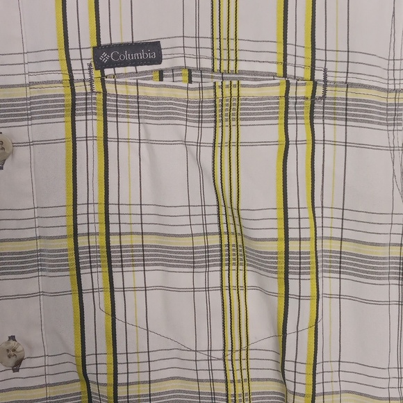 Columbia Men's Yellow White Plaid Sun Protect Short Sleeve Button Up Size Medium - Picture 4 of 5